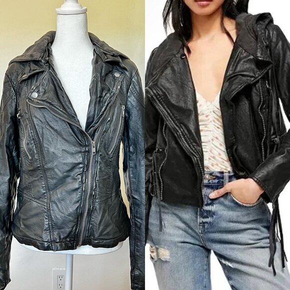 Free People Jackets & Blazers - FREE PEOPLE Cleo Vegan Faux Leather Moto Hooded Jacket | Size 10 | Black